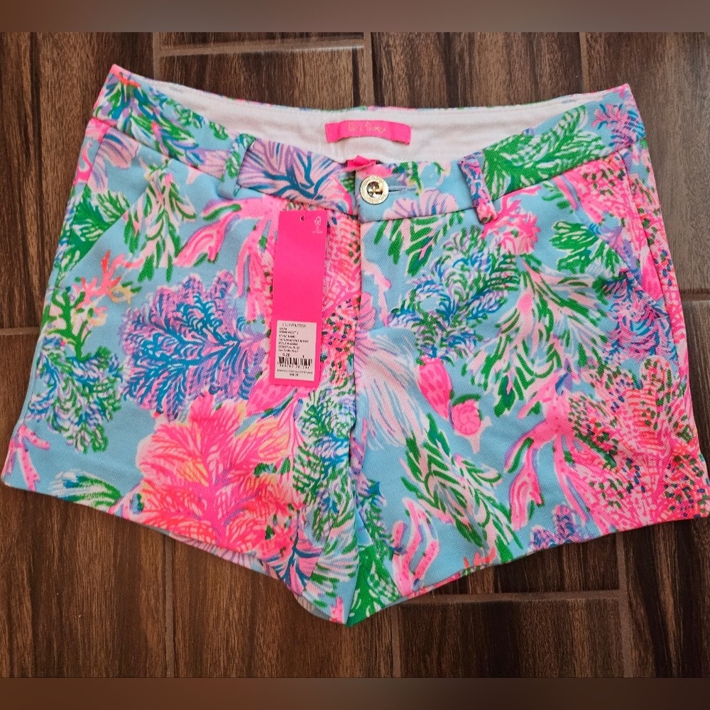 LILLY PULITZER CALLAHAN KNIT SHORTS celestial blue cay to my heart Sz0 NWT Aqua